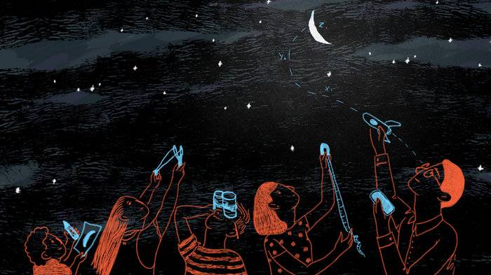 Cartoon of people looking at the sky