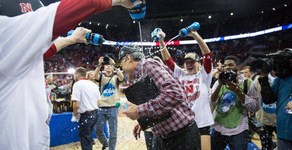 Coach getting Gatorade dumped on him