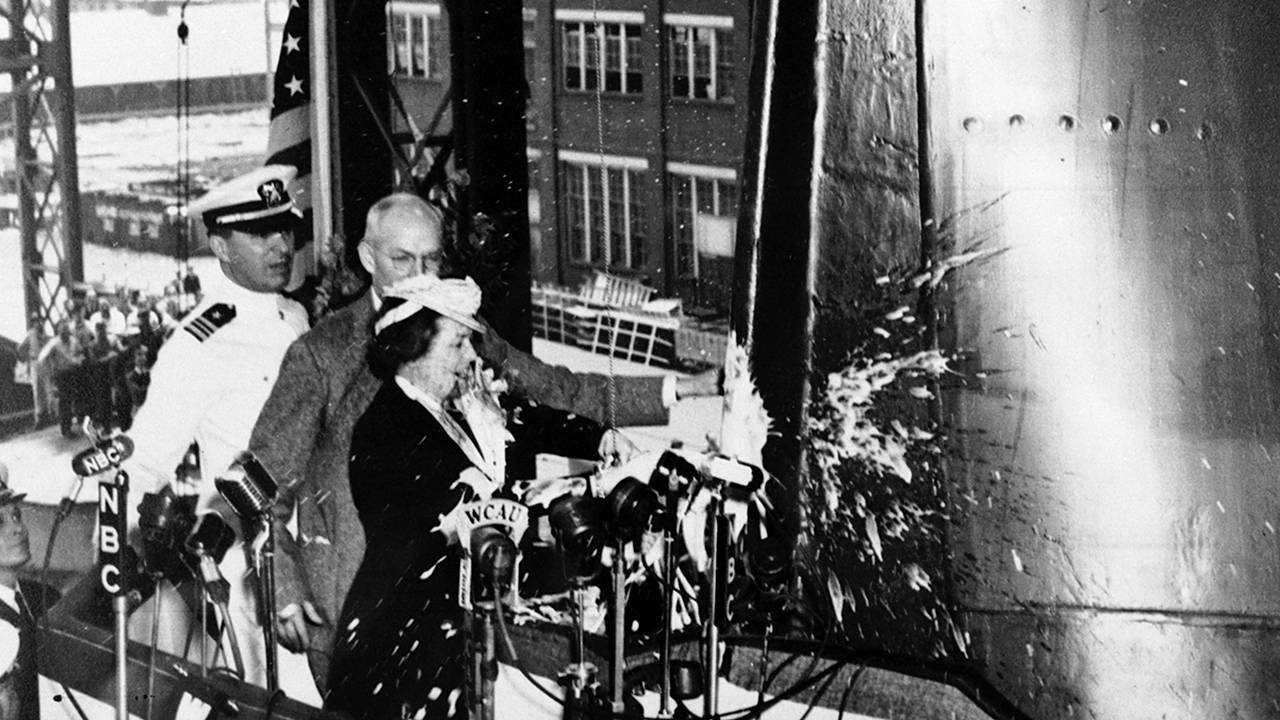 SD First Lady Vera Bushfield Christening the USS South Dakota in 1941