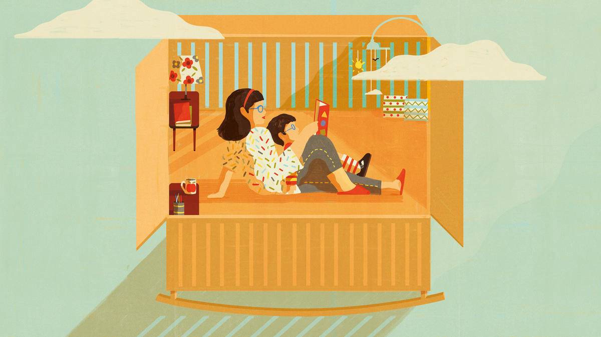 cartoon of mother reading to child