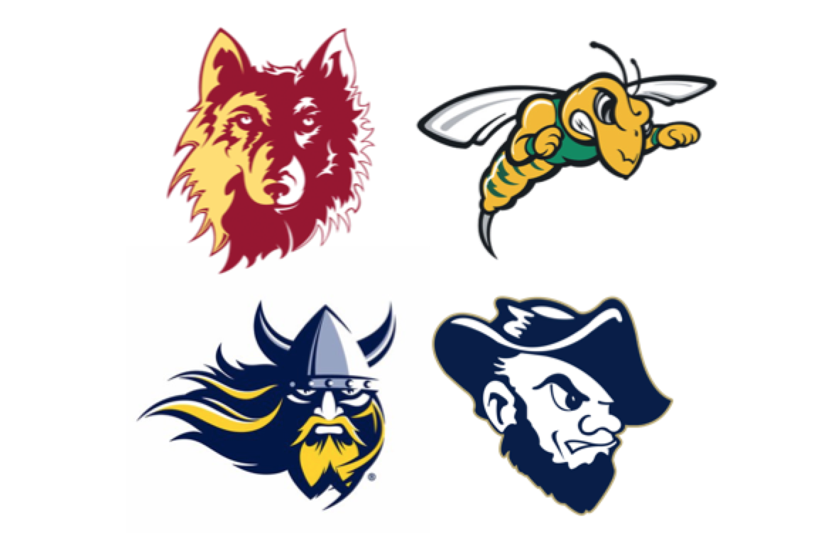 Logos of Augustana University, Northern State, Black Hills State, and South Dakota School of Mines and Technology