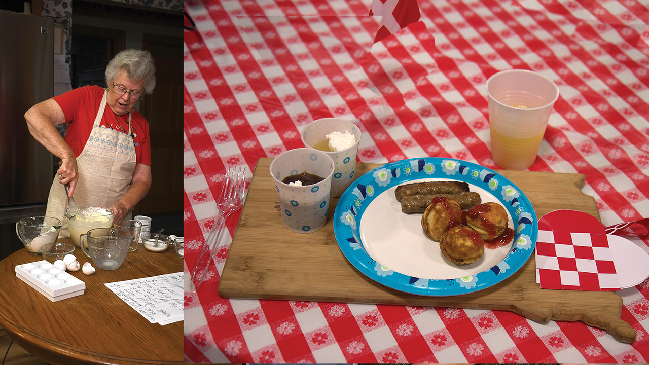 Roberta Rassmussen makes aebleskiver.