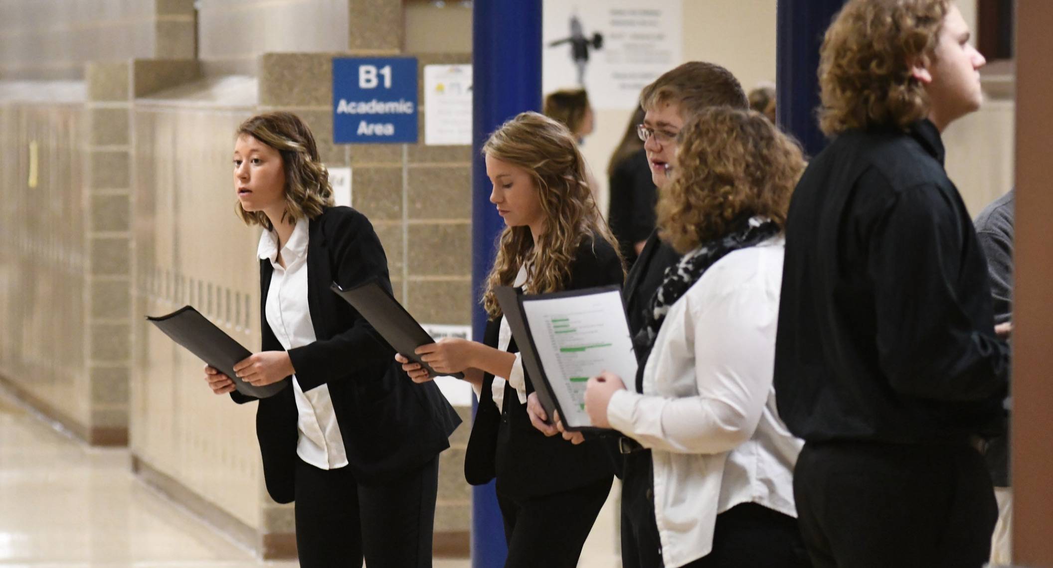 Students practicing oral interp 