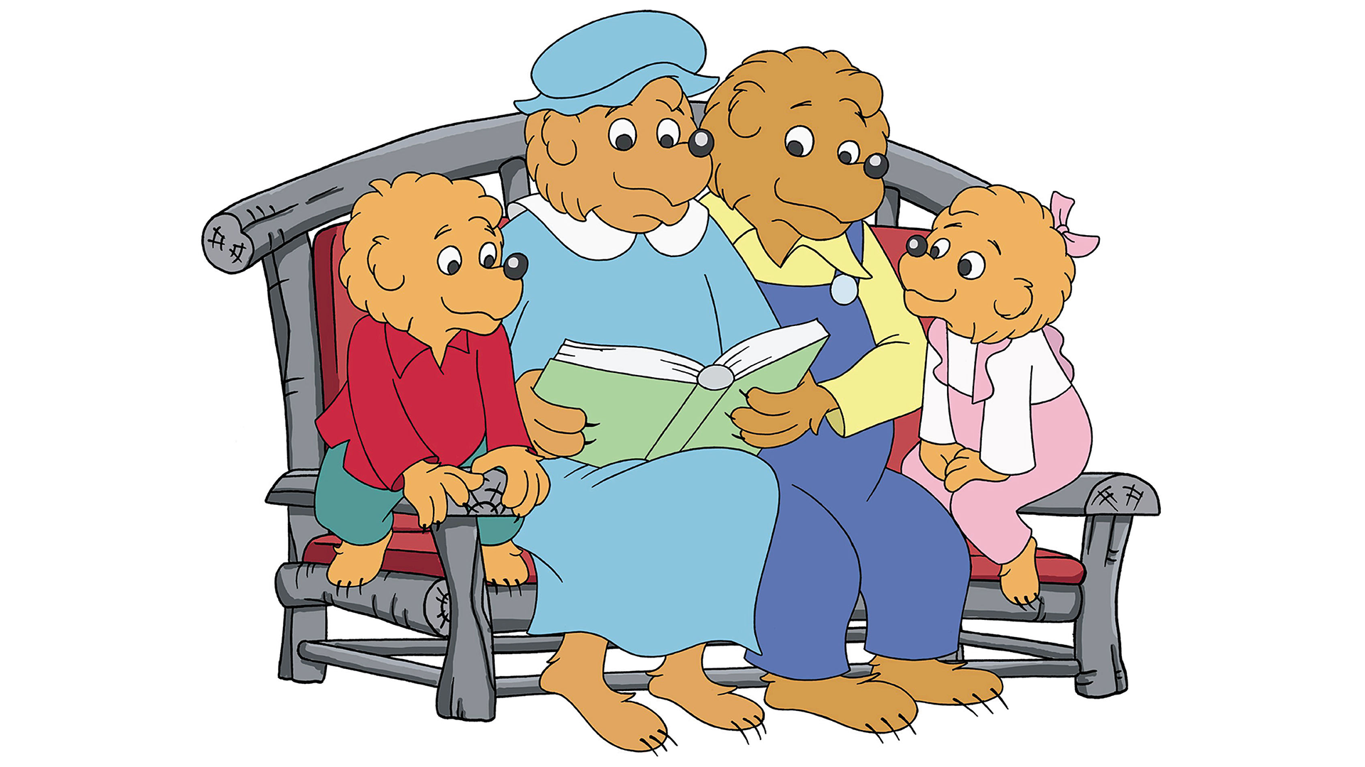 Berenstain Bears family siting on a couch. 