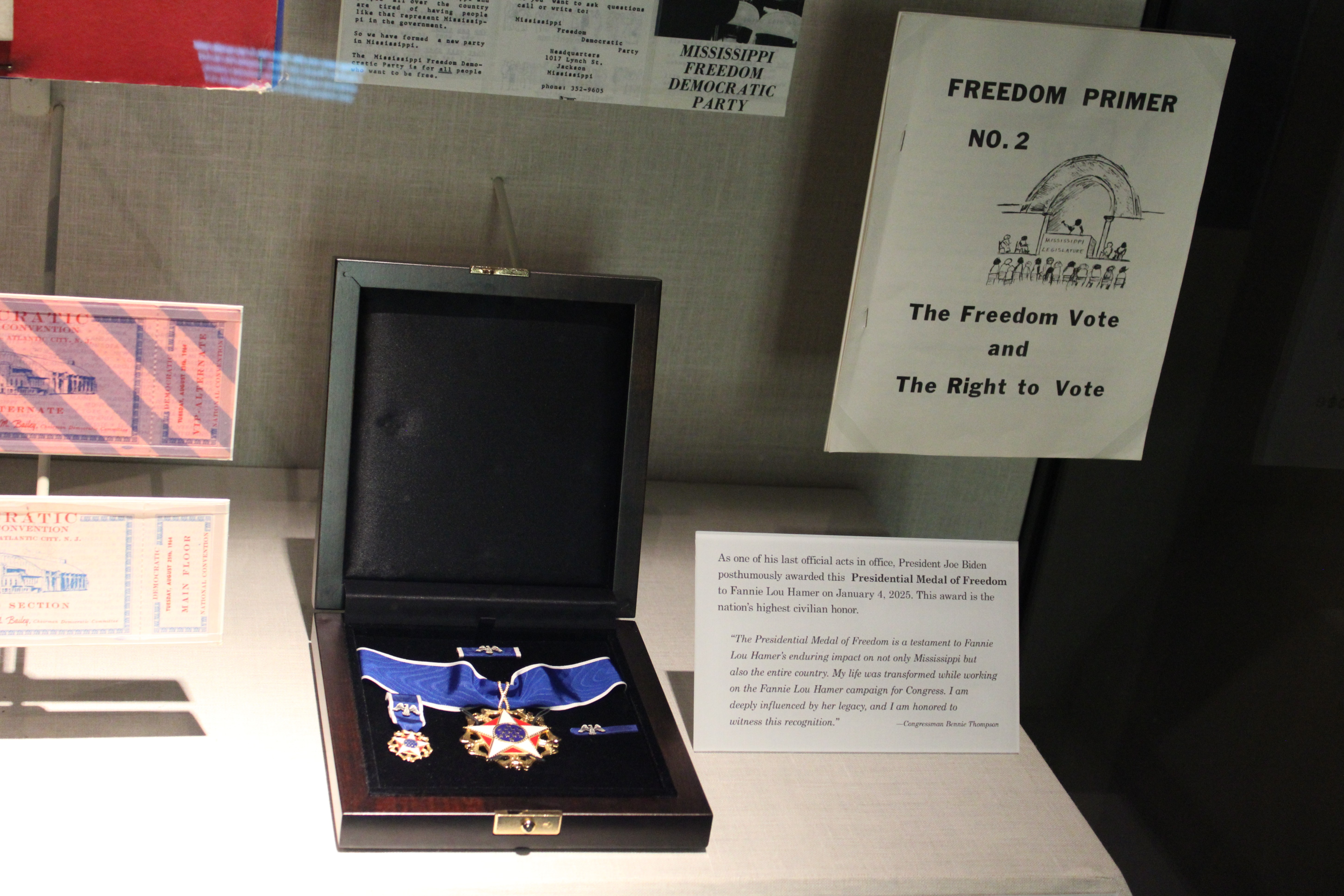 The Presidential Medal of Freedom awarded posthumously to Fannie Lou Hamer is seen on display February 10, 2026.
