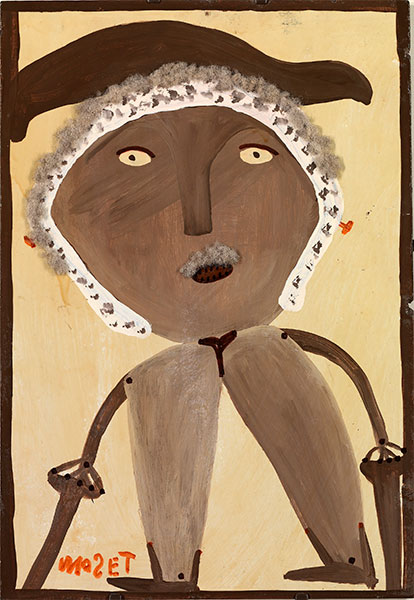 Mose Tolliver, Self-Portrait, 1985, oil on fiberboard with human hair.
