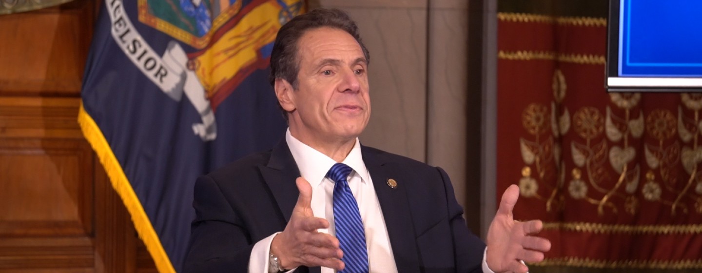 Gov. Andrew Cuomo speaks to reporters on Tuesday, April 14, 2020.