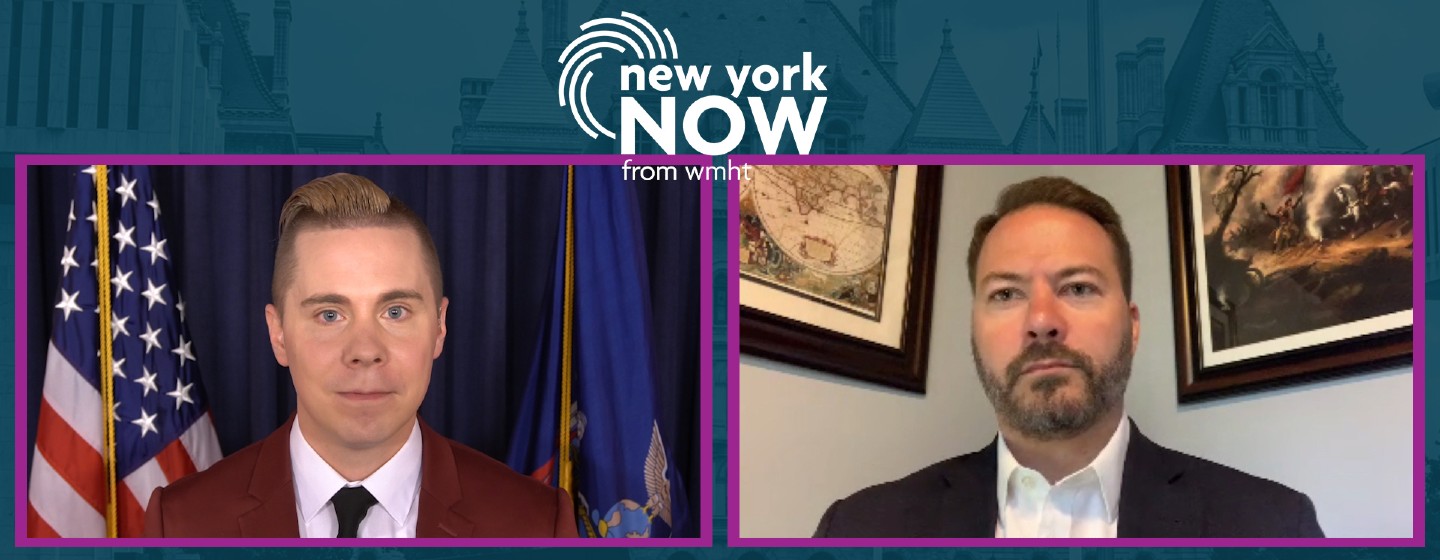 Side by side screens of Dan Clark and Senate Republican Leader Robert Ortt
