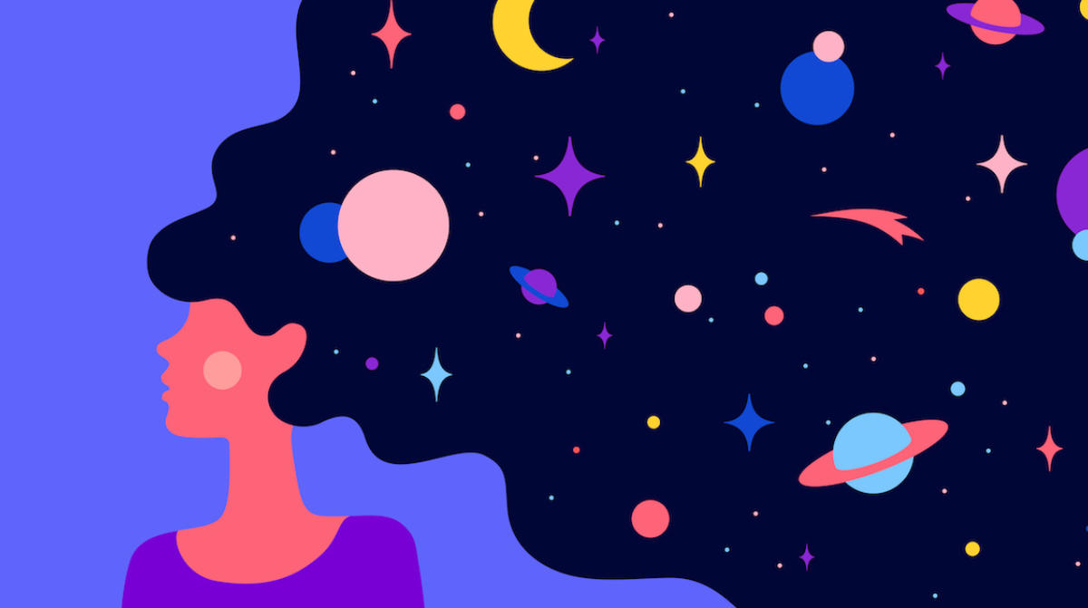 Stock image of woman thinking about space