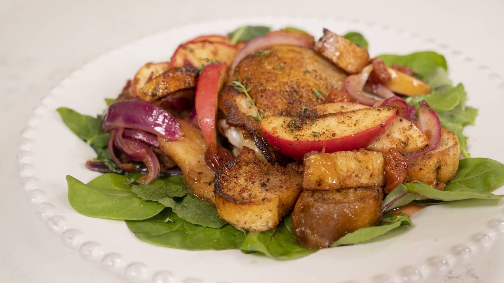 Roasted Chicken Thighs with Apple Pan Dressing | The Key Ingredient | PBS North Carolina