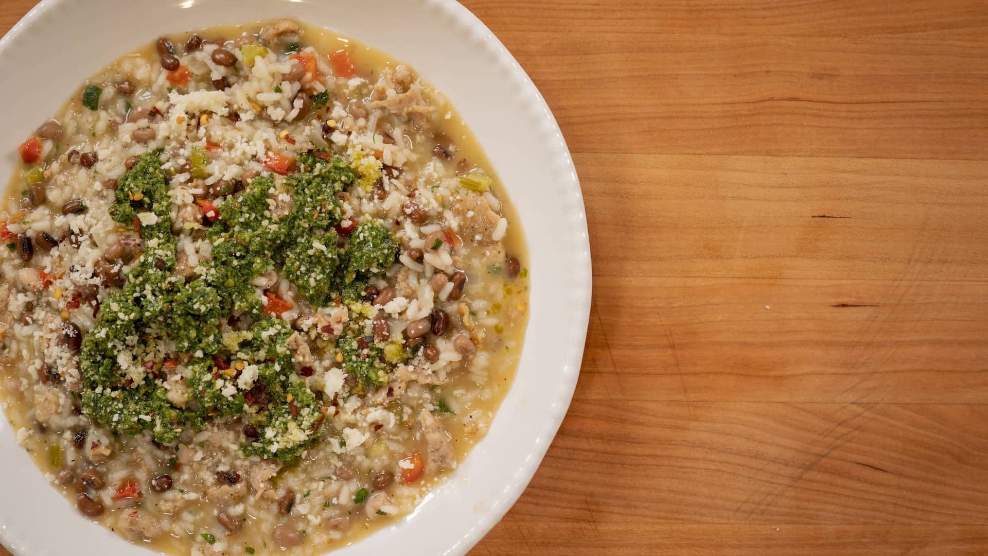 Hoppin' John Risotto with Collard Pesto | The Key Ingredient | PBS North Carolina
