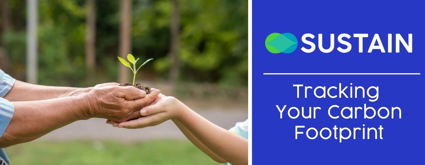 Two sets of hands joined together, cupping soil and a small sprouted plant