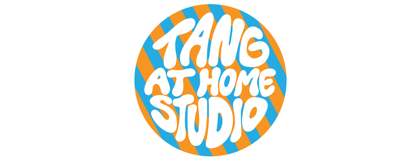 Tang at Home Studio logo in white bubble letters on an orange and blue background