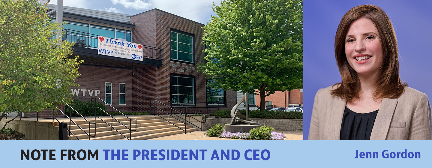 Headshot of Jenn Gordon with a photo of the WTVO Building with the following text: "Note from the President and CEO"